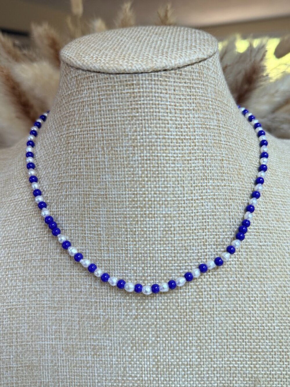 Natural Lapis Lazuli & Freshwater Pearl Tiny Bead Necklace